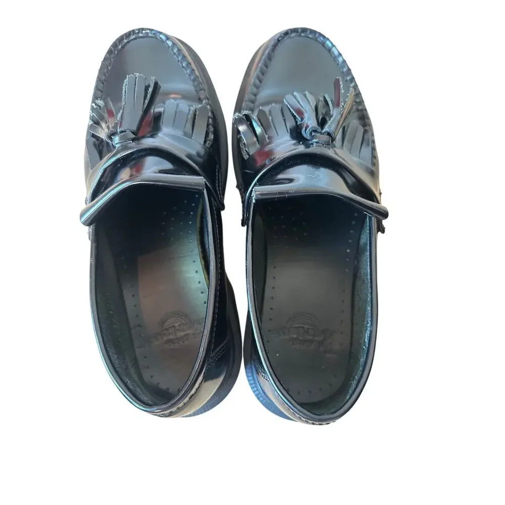 Dr Martens Adrian Tassel Loafers Black Patent Leather Fringe Platform